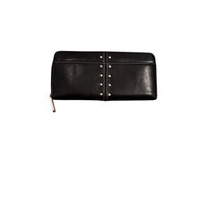 Michael Kors Studded Black Leather Zip Around Wallet 8x4x1